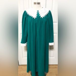 Vintage Komar Green Zip Up Robe Housecoat White Lace Ladies Size Medium